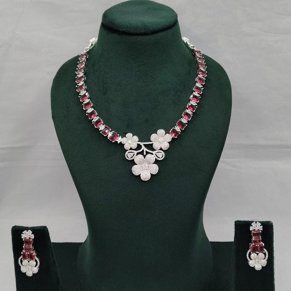 Floral Necklace in 14K White Gold Plated | Bridal Jewellery India