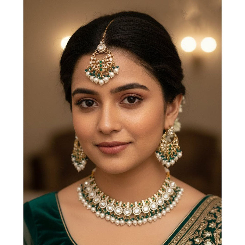 Pota Stone Necklace in Rose Gold Plated | Bridal Jewellery India