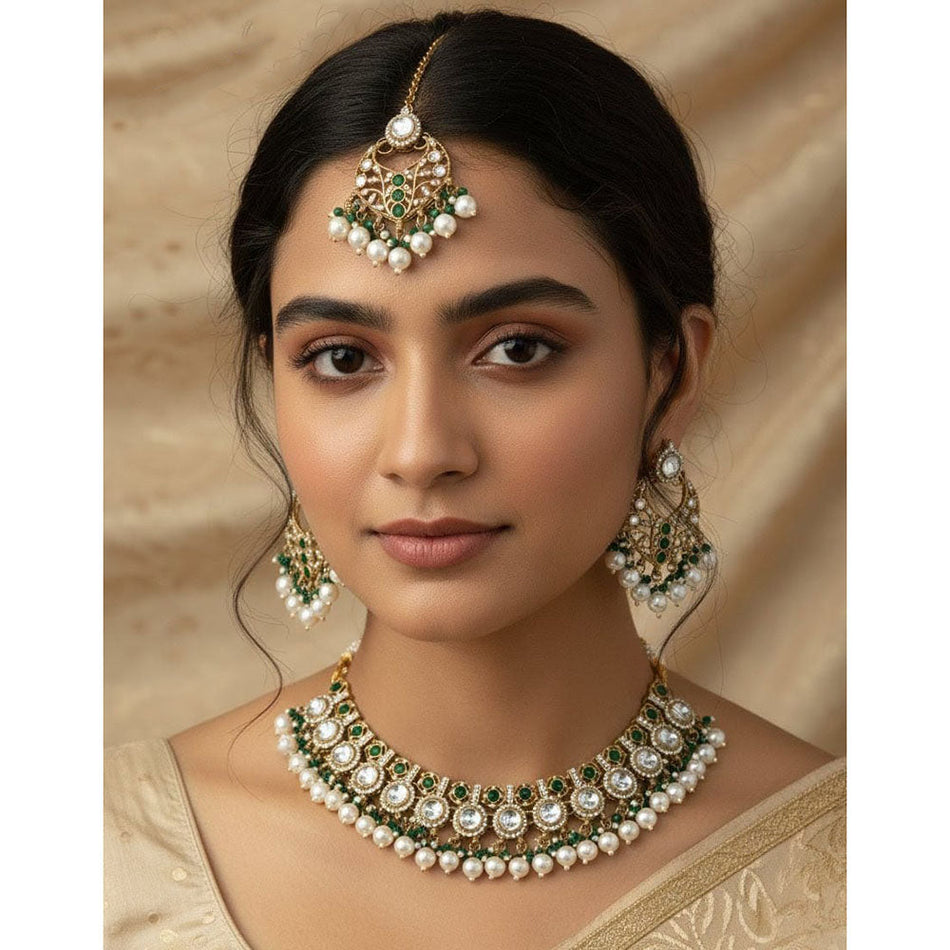 Pota Stone Layered Necklace in Gold Tone | Bridal Jewellery India