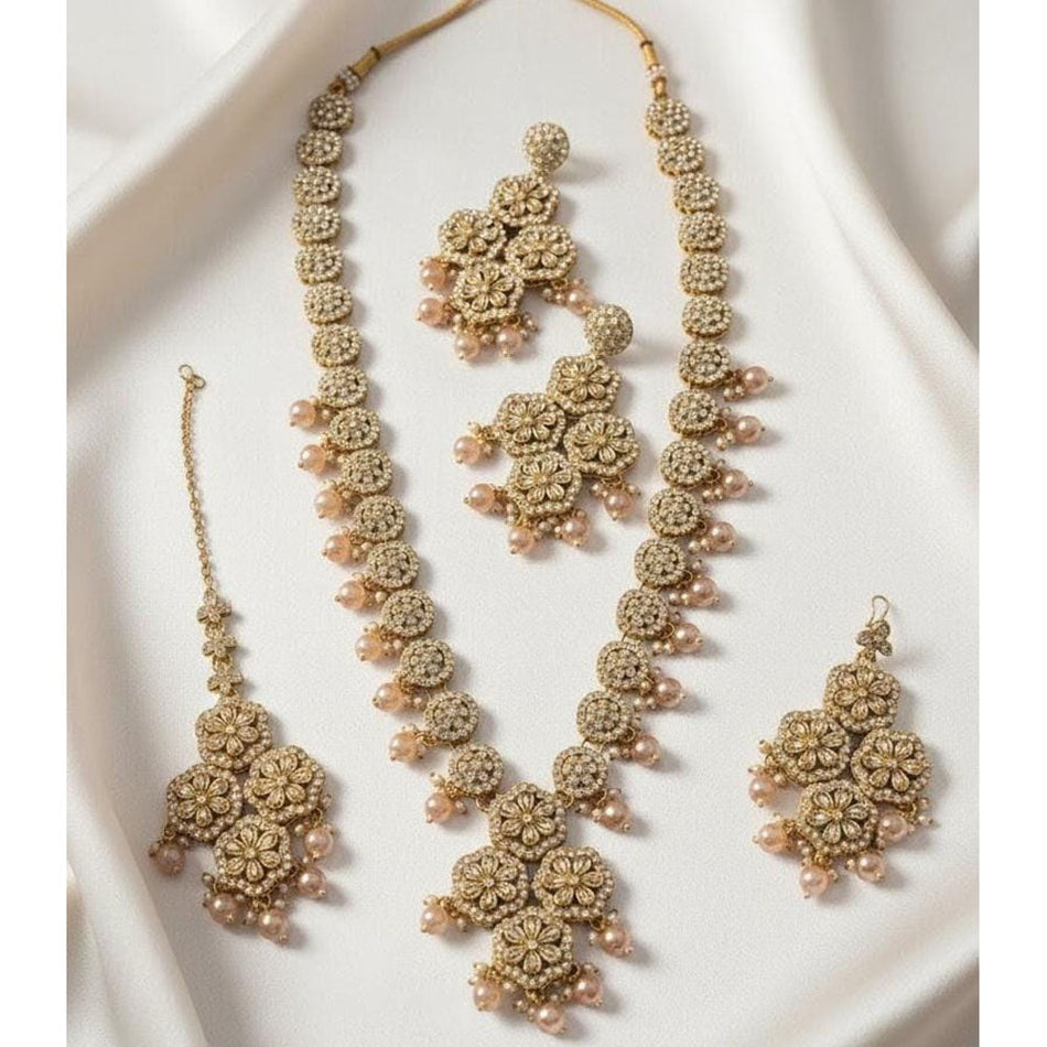 Pota Stone Necklace in Gold Tone for Bridal Wear | Bridal Jewellery India