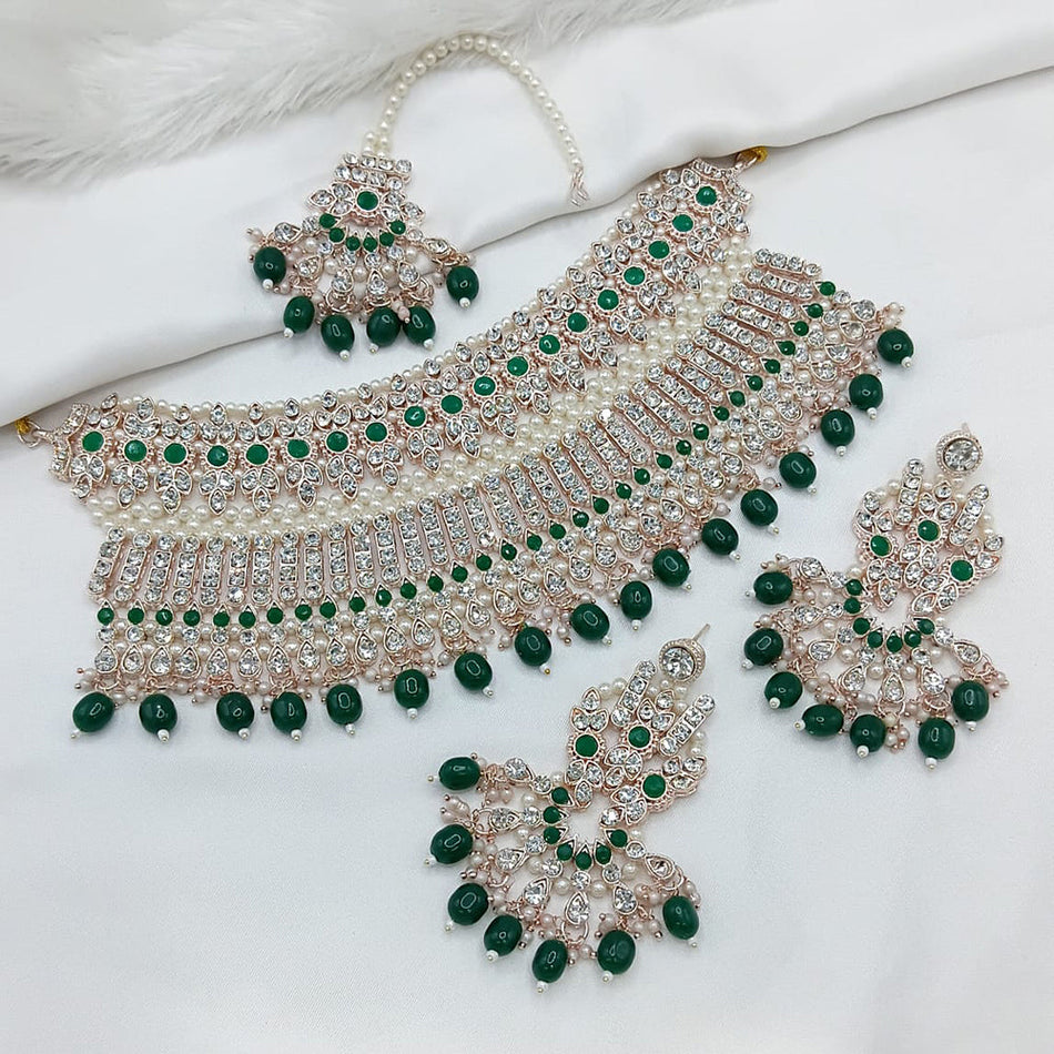 Heritage Style 18K Gold Plated Pota Beaded Choker Necklace Set | Bridal Jewellery India