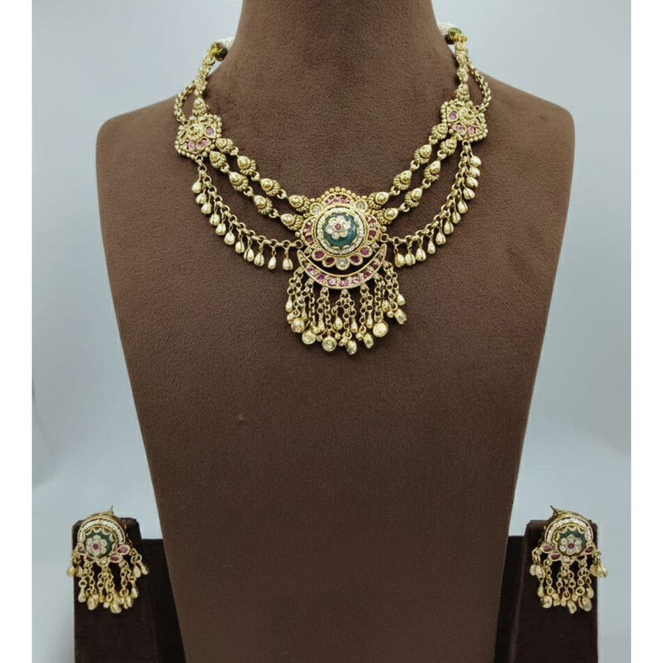 Pota Stone and Pearl Necklace in Sterling Silver | Bridal Jewellery India