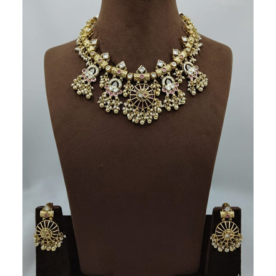 Pota Stone   Pearl Necklace in Oxidised Silver | Bridal Jewellery India