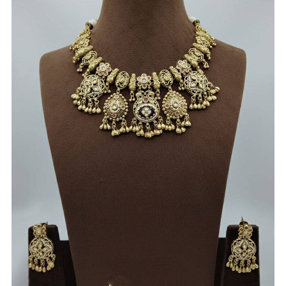 Pota Stone   Pearl Necklace in Gold Tone | Bridal Jewellery India