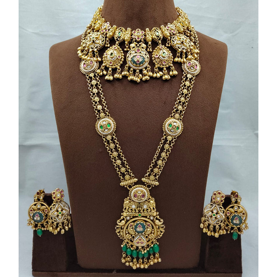 Regal Pota Necklace in Gold Plated Silver with Beads | Bridal Jewellery India
