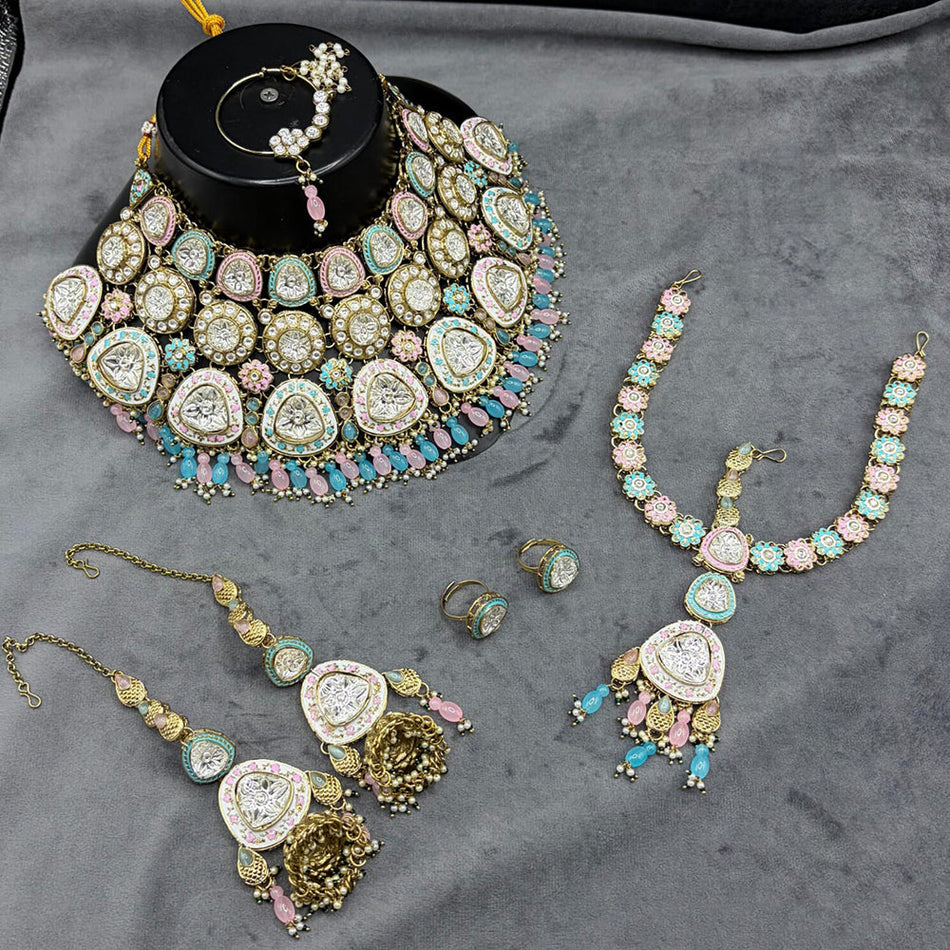 Kundan Necklace in Gold Plated with Beads | Bridal Jewellery India