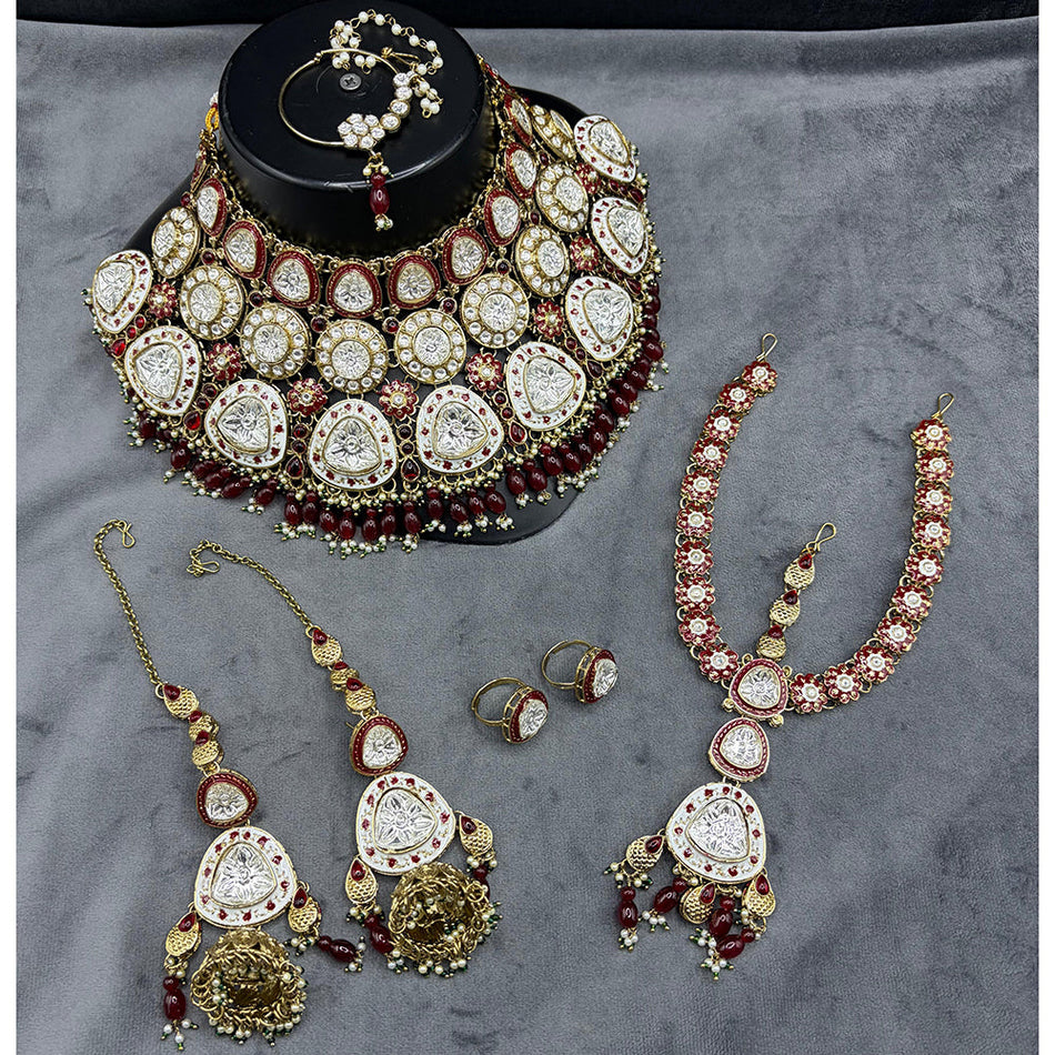 Kundan Necklace in Gold Plated with Beads | Bridal Jewellery India