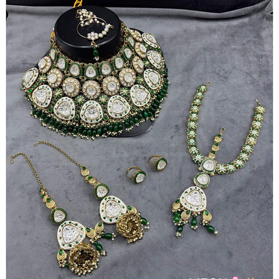 Kundan Necklace in Gold Plated with Beads | Bridal Jewellery India