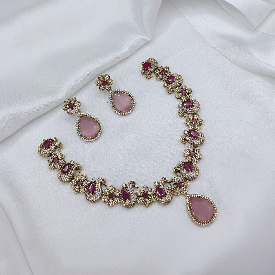 Elegant Pota Stone Necklace in Gold Plated | Bridal Jewellery India