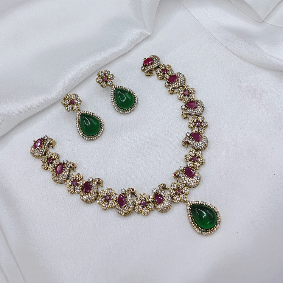 Elegant Pota Stone Necklace in Gold Plated | Bridal Jewellery India