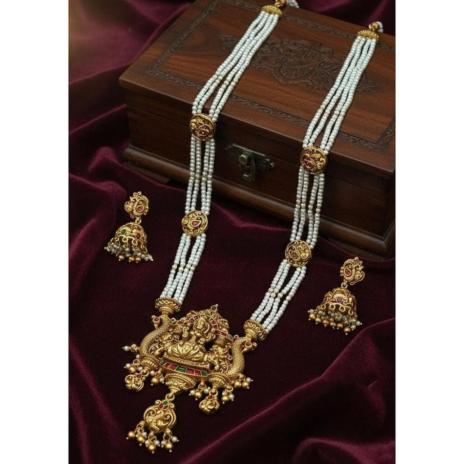 Long Pearl Necklace in Rose Gold Plated | Bridal Jewellery India