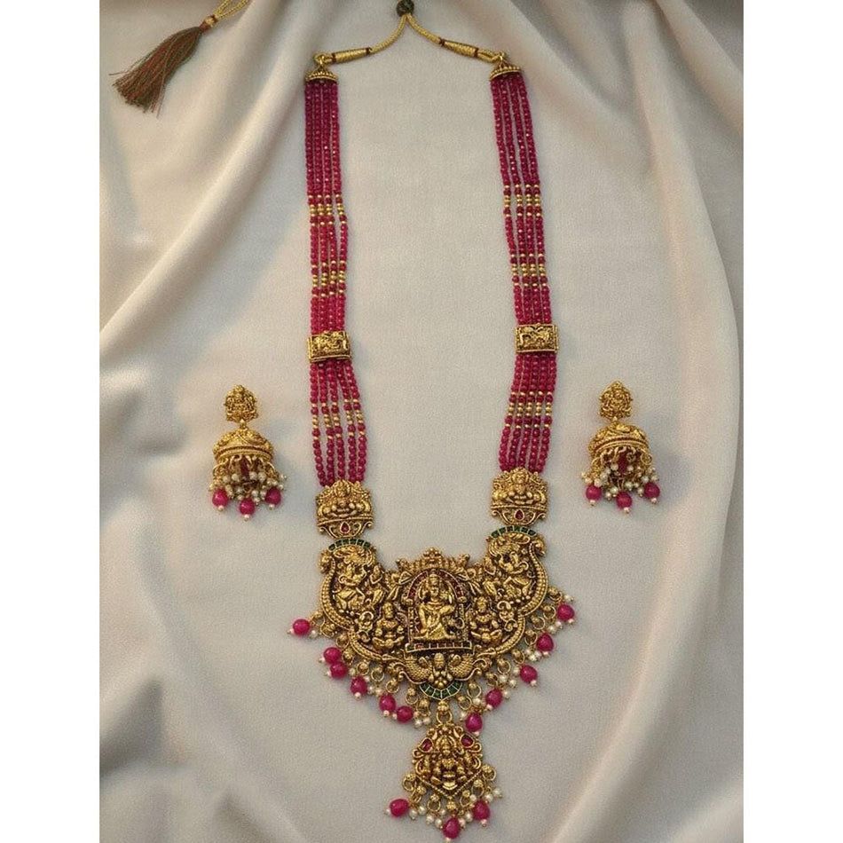 Pearl Long Necklace in Oxidised Silver | Bridal Jewellery India
