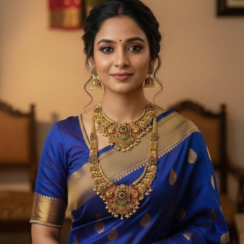 Pota Stone with Pearl Necklace in Silver | Bridal Jewellery India