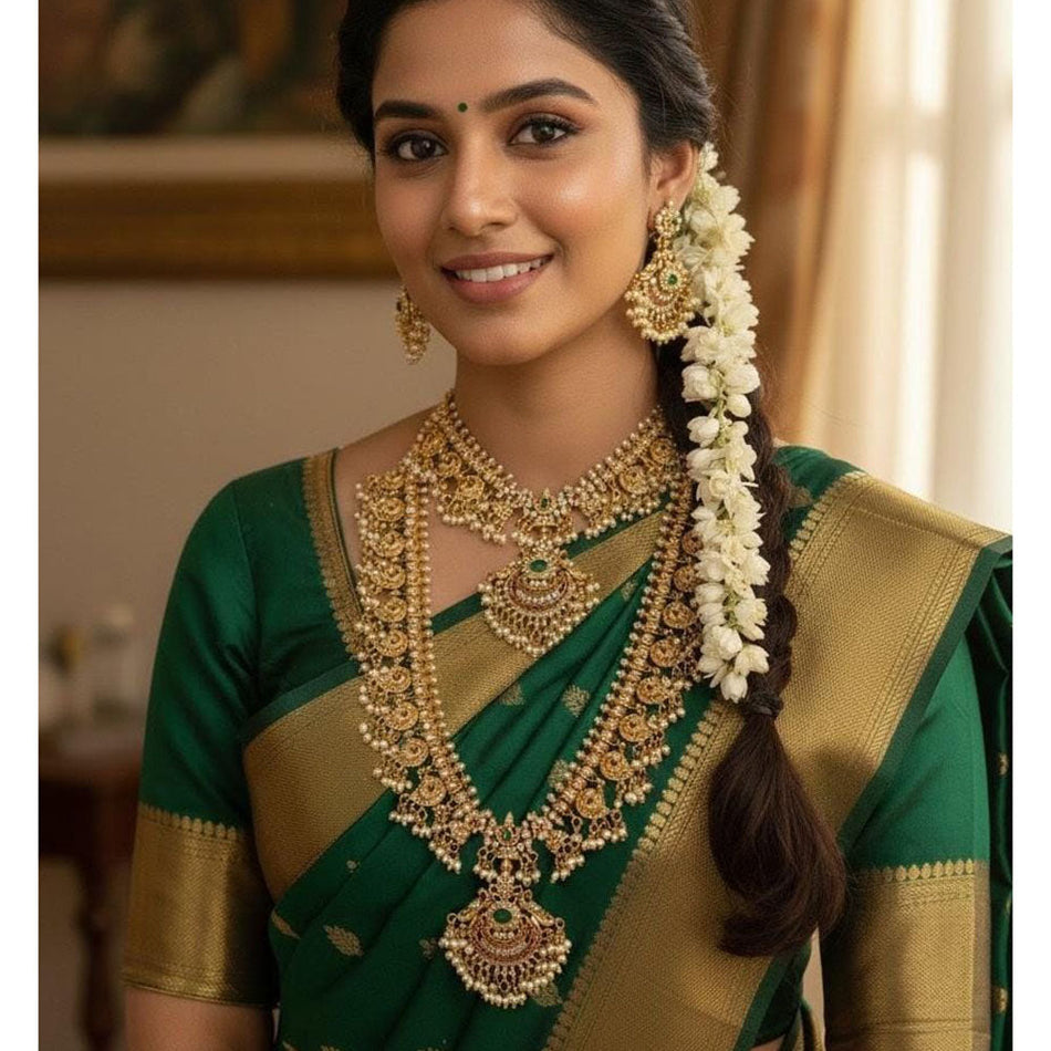 Pota Stone and Pearl Necklace in Sterling Silver | Bridal Jewellery India