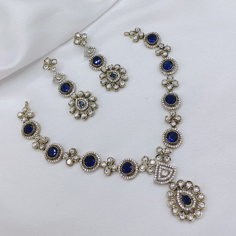 Pota Stone Necklace in Silver for Occasion Wear | Bridal Jewellery India