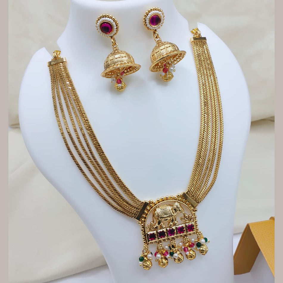 Pota Stone and Pearl Necklace in Gold Tone | Bridal Jewellery India