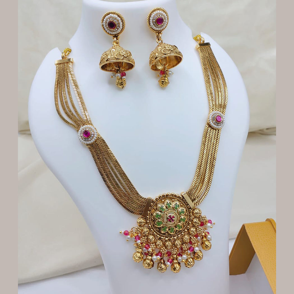 Pota Stone   Pearl Necklace in Rose Gold Plated | Bridal Jewellery India