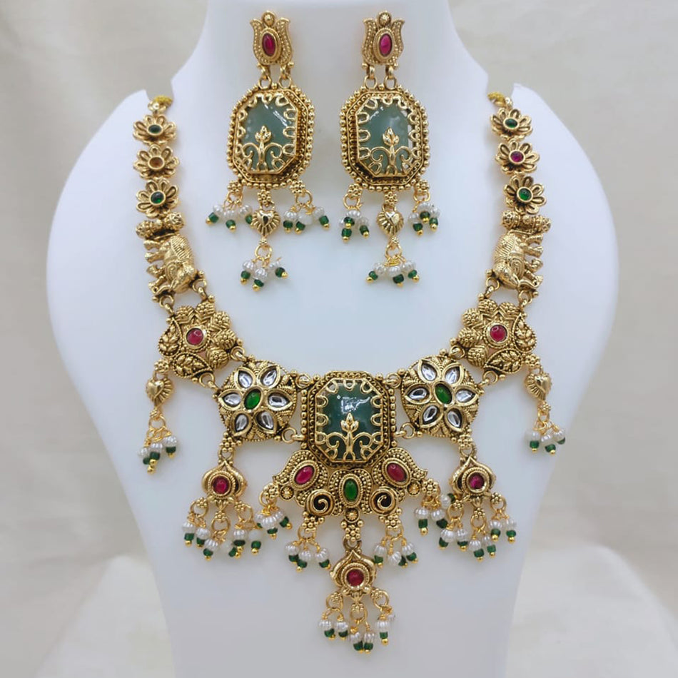 Heritage Pota Necklace in Gold Plated with Pearls | Bridal Jewellery India