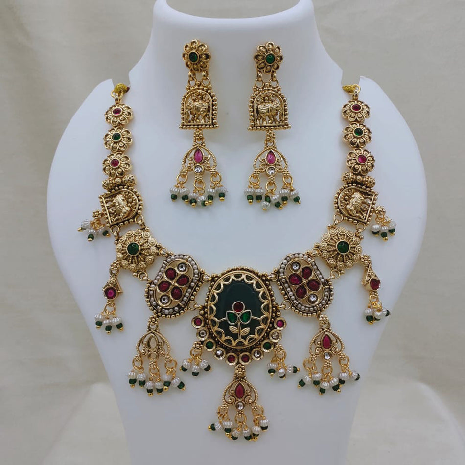 Heritage Pota Necklace in Gold Plated Silver with Pearl | Bridal Jewellery India