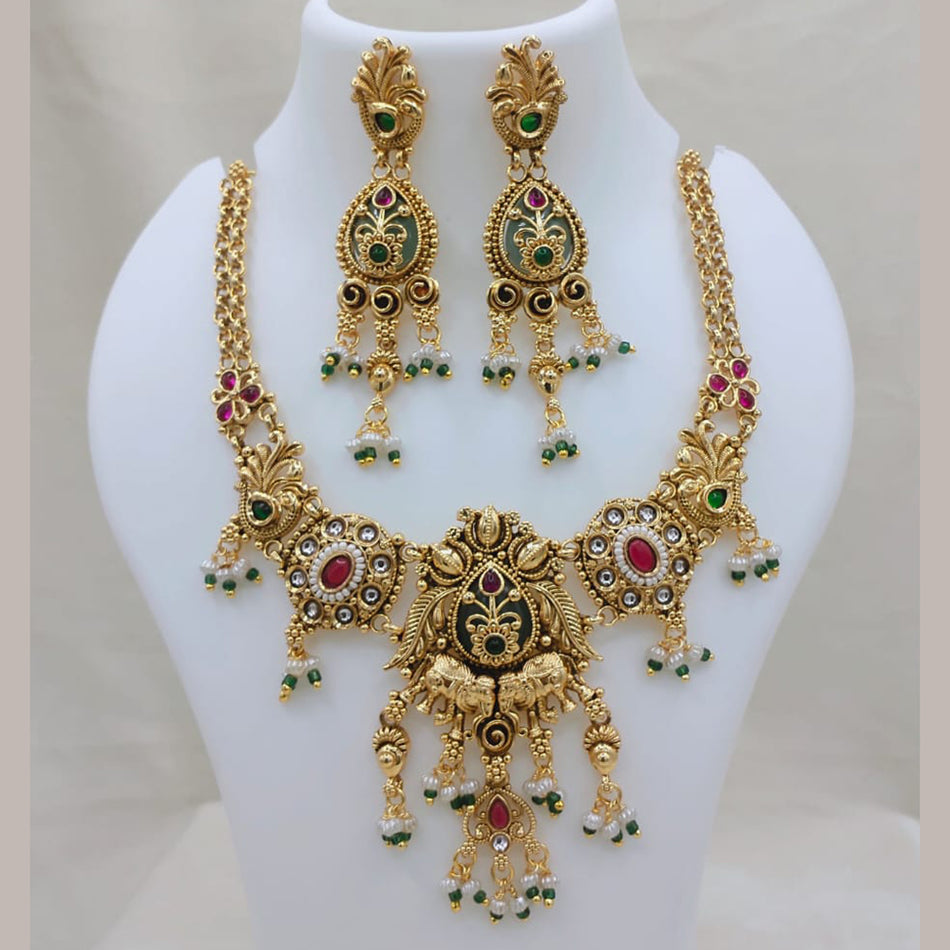 Heritage Rose Gold Plated Pota Necklace with Pearls | Bridal Jewellery India