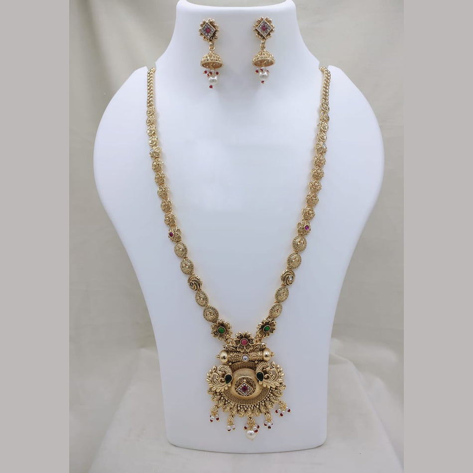 Rose Gold Plated Pota Stone Long Necklace | Bridal Jewellery India