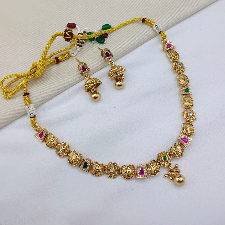 Pota Stone and Pearl Necklace in Gold Tone | Bridal Jewellery India