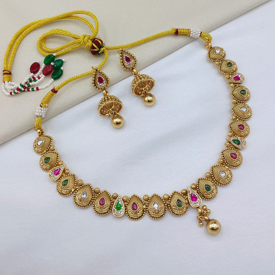 Pota Stone and Pearl Necklace in Sterling Silver | Bridal Jewellery India