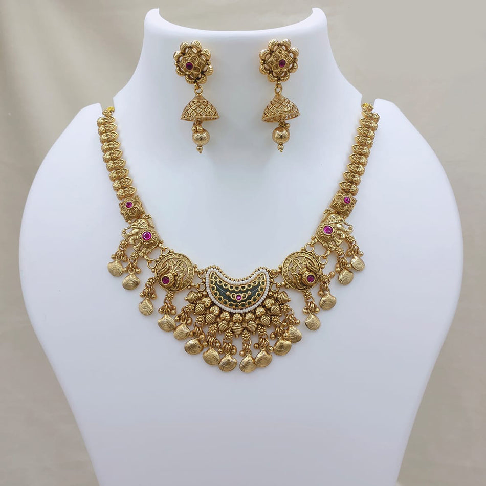 Heritage Pota Necklace in Gold Plated with Pearls | Bridal Jewellery India