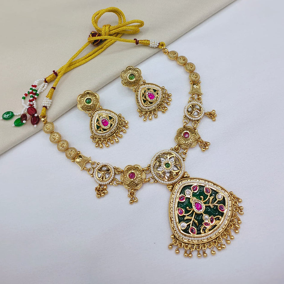 Heritage Pota Necklace in Gold Plated   Pearl | Bridal Jewellery India