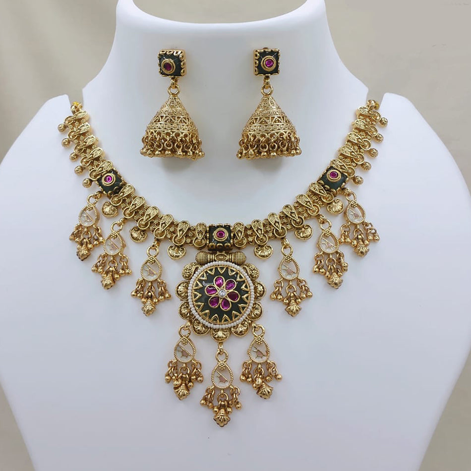 Rose Gold Plated Pota Necklace with Pearls | Bridal Jewellery India