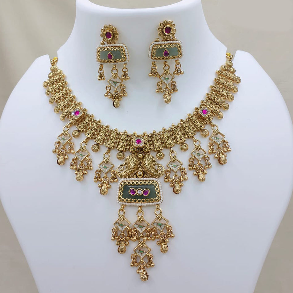 Rose Gold Plated Floral Necklace for Wedding | Bridal Jewellery India