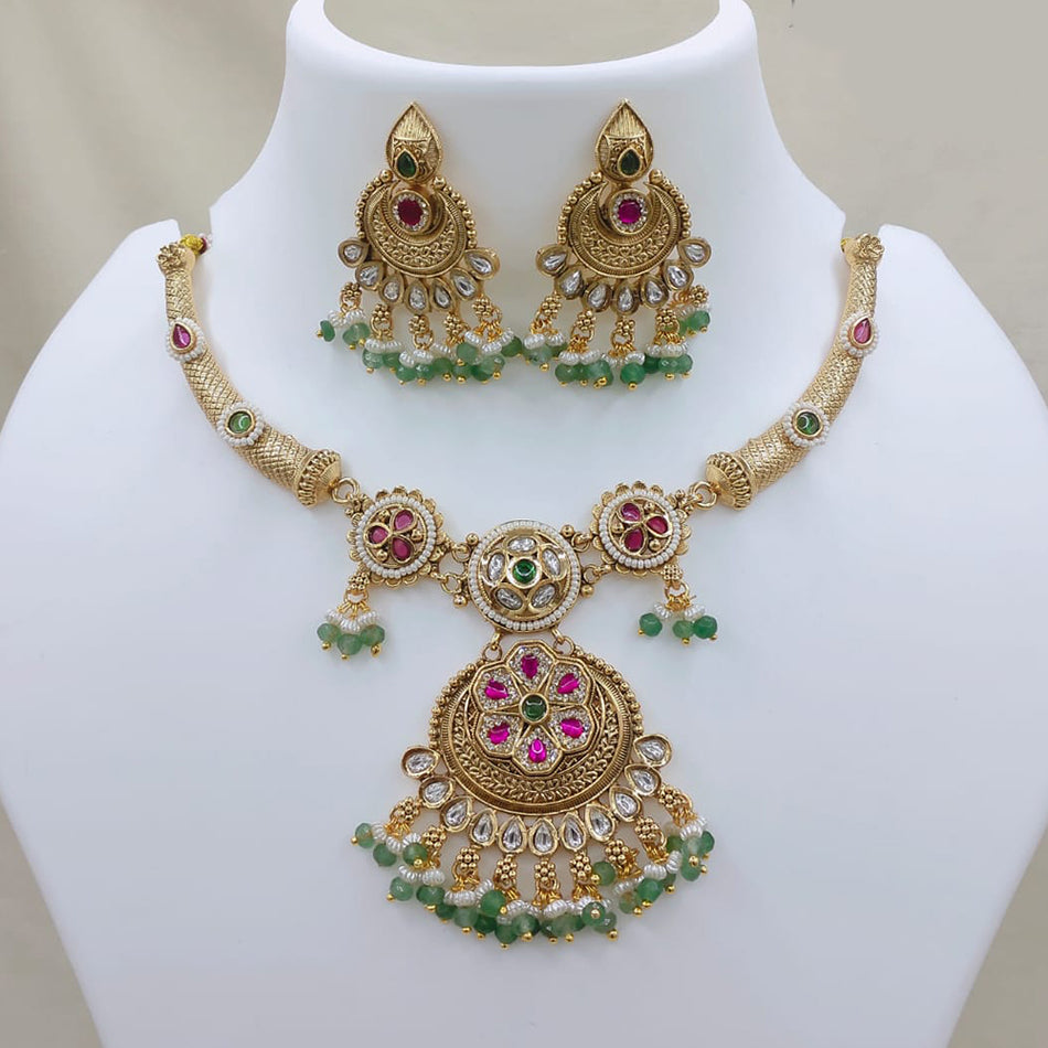 Pota Stone and Pearl Necklace in Gold Tone for Occasion | Bridal Jewellery India