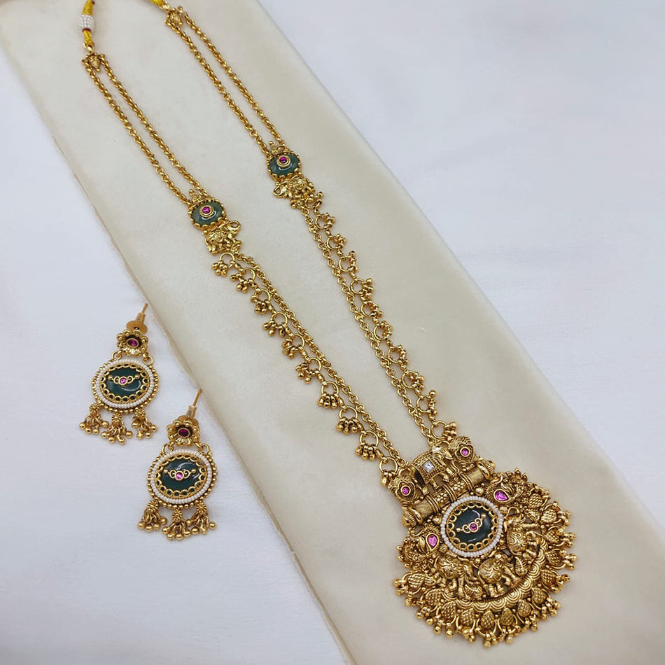 Heritage Pota Necklace in Gold Plated with Elephant Motifs | Bridal Jewellery India