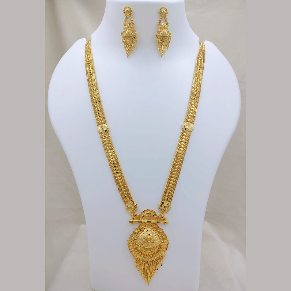 Gold Plated Long Necklace in Lucentarts with Design | Bridal Jewellery India