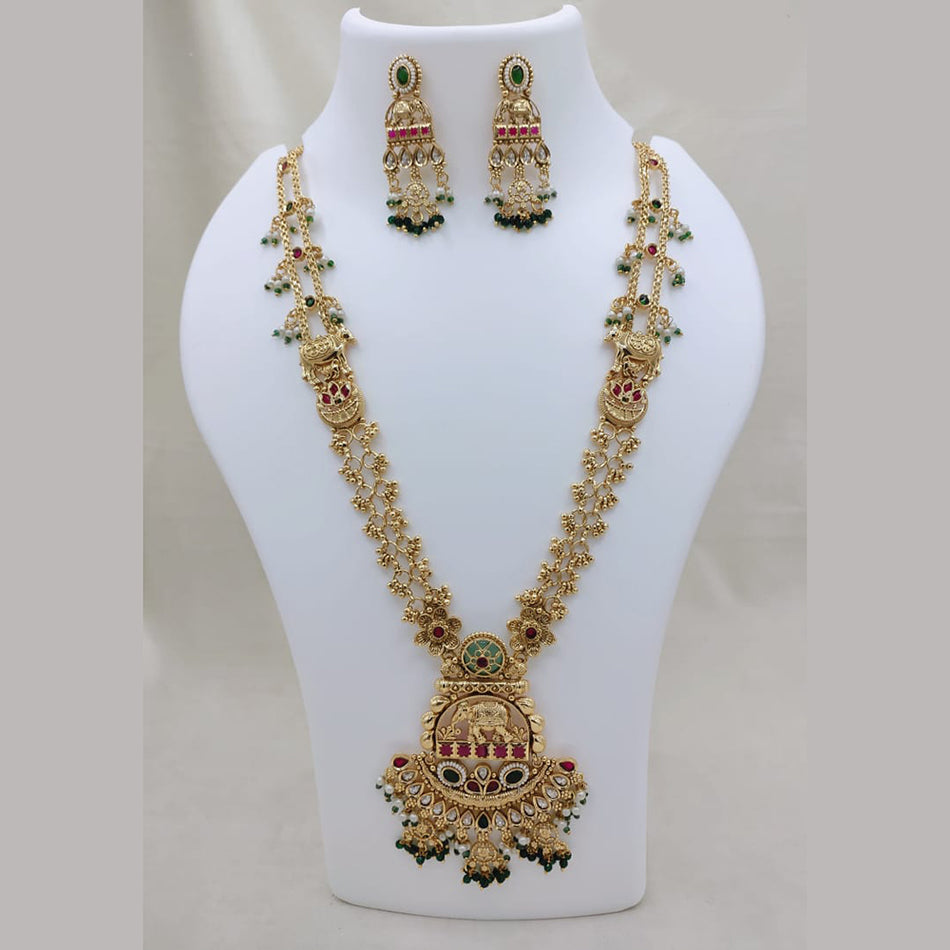 Ethnic Long Necklace in Gold Tone with Elephant Motifs | Bridal Jewellery India