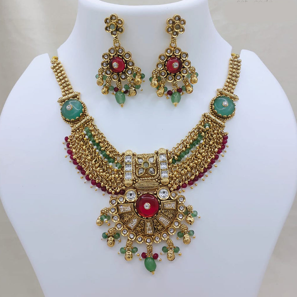Pota Stone Necklace in Oxidised Silver | Bridal Jewellery India
