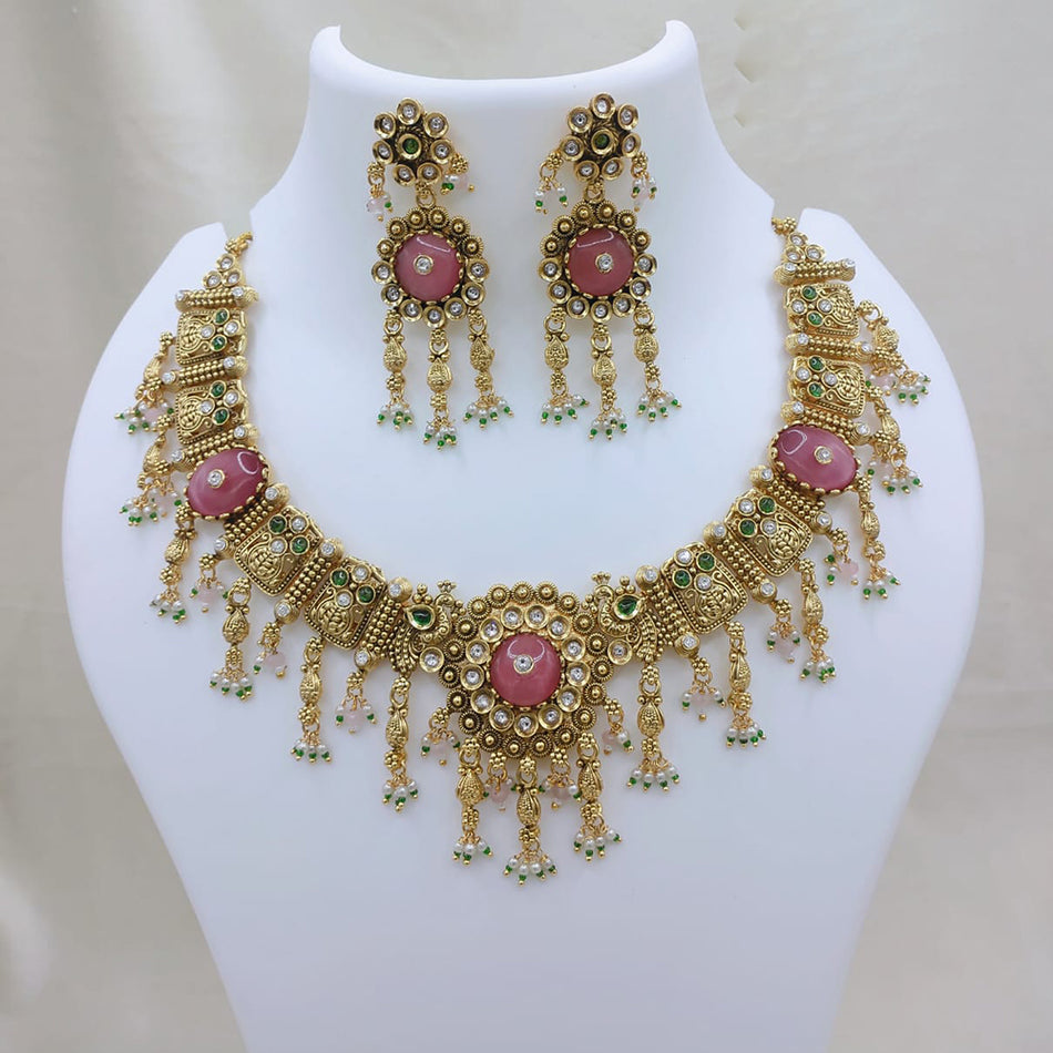 Pota Stone   Pearl Necklace in Gold Tone | Bridal Jewellery India