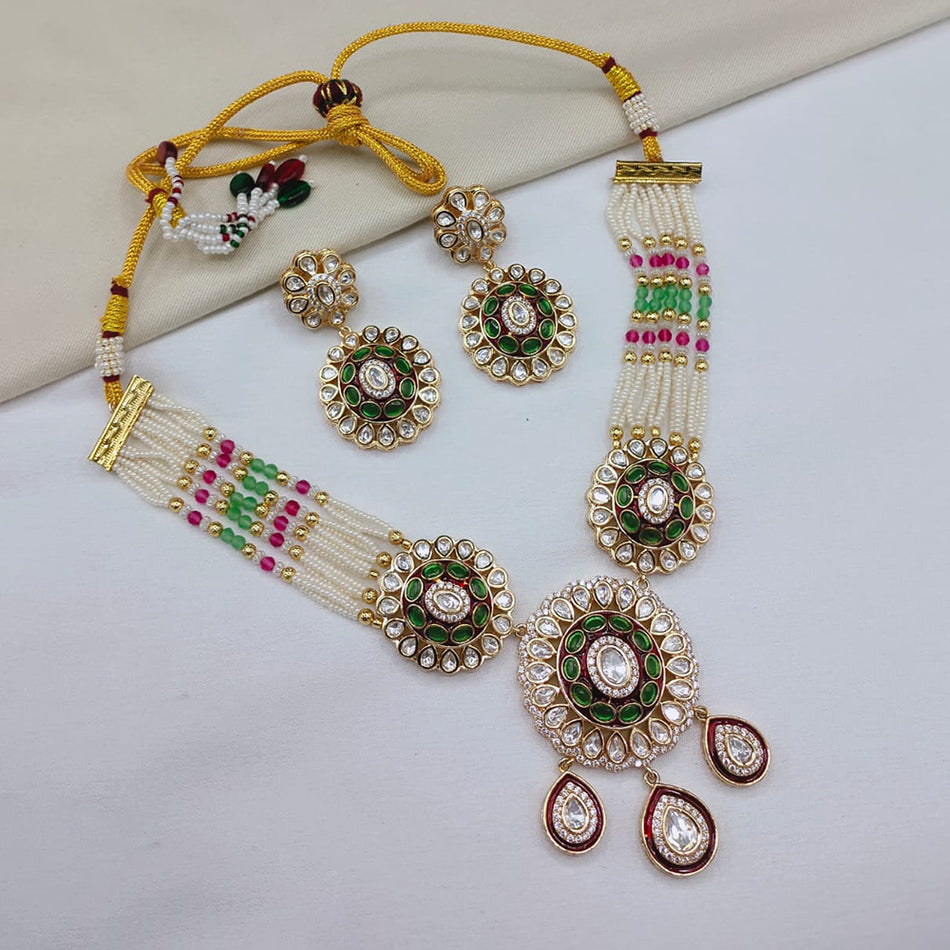 Kundan Necklace in White Gold Plated | Bridal Jewellery India