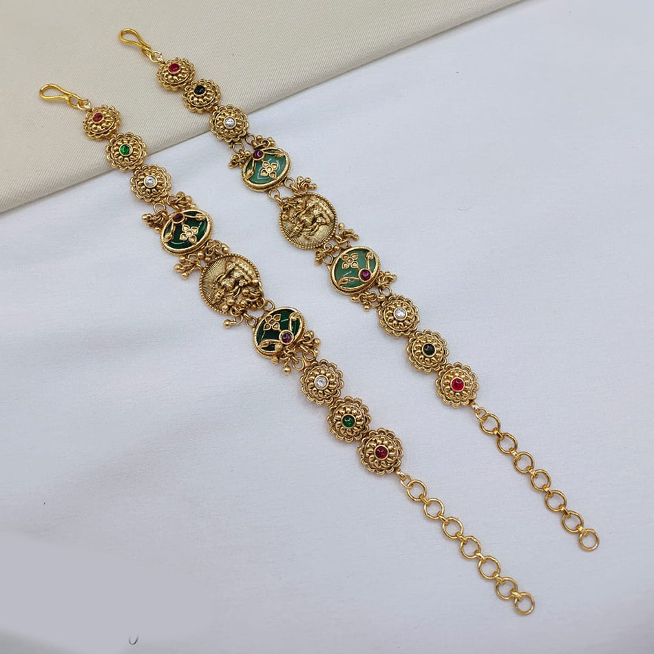 Gold Plated Pota Stone   Pearl Adjustable Bracelet | Bridal Jewellery India