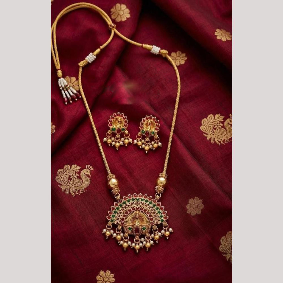 Pota Stone   Pearl Necklace in Rose Gold Plated | Bridal Jewellery India