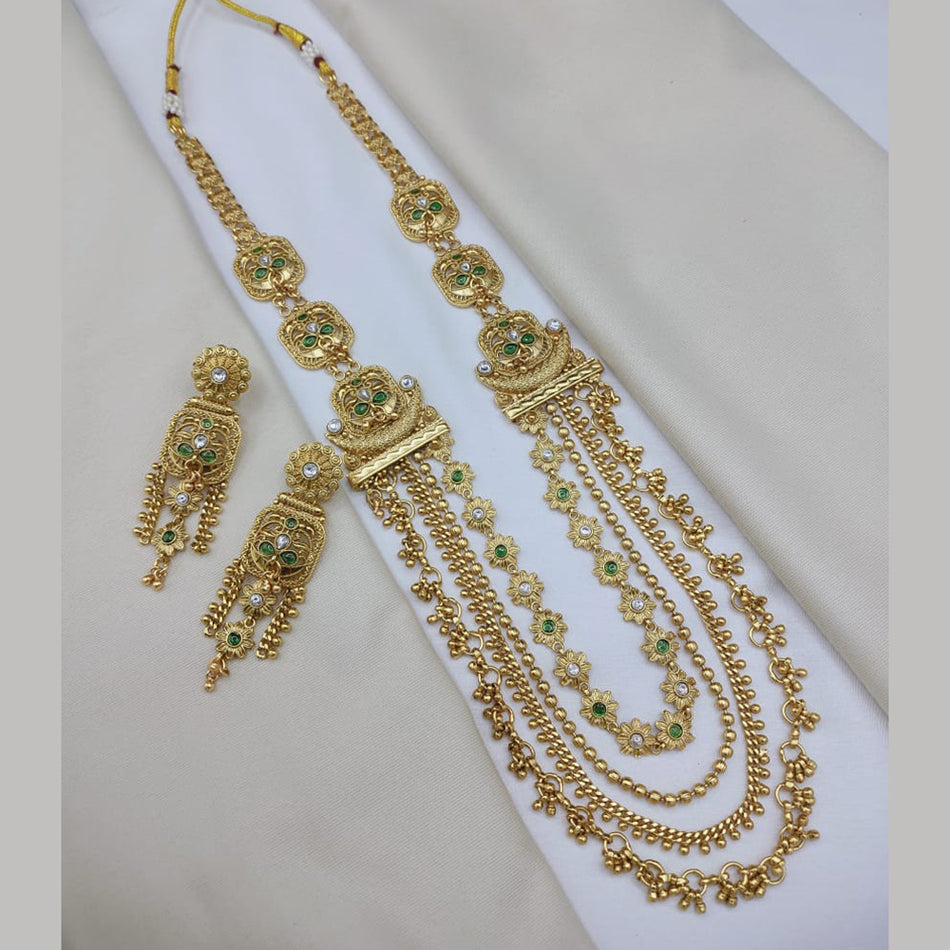 Elegant Long Necklace in Gold Tone with Pota Stones and | Bridal Jewellery India