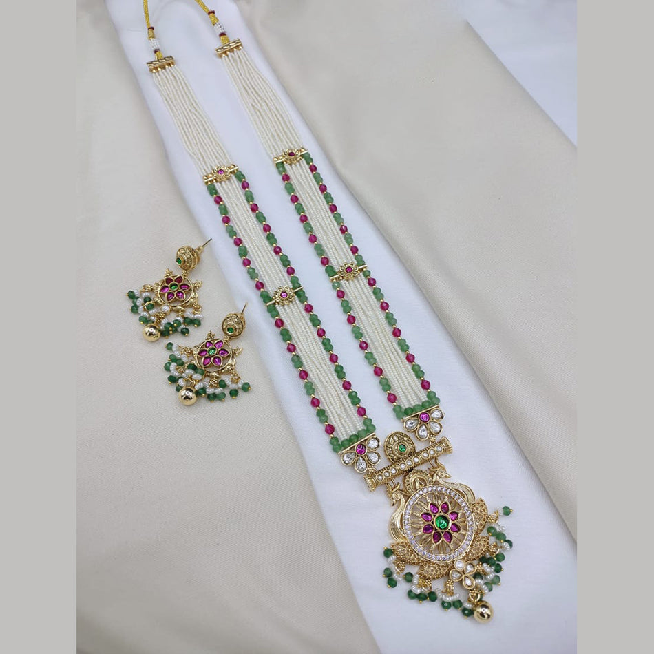 Rose Gold Plated Elegant Pota Stone Long Necklace | Bridal Jewellery India