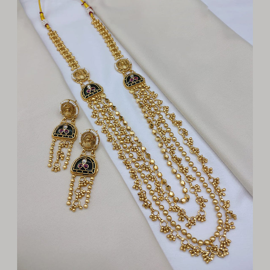Rose Gold Plated Pota Stone Pearl Necklace Set | Bridal Jewellery India