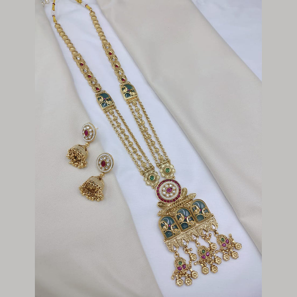 Pota Stone Long Necklace in Rose Gold Plated | Bridal Jewellery India