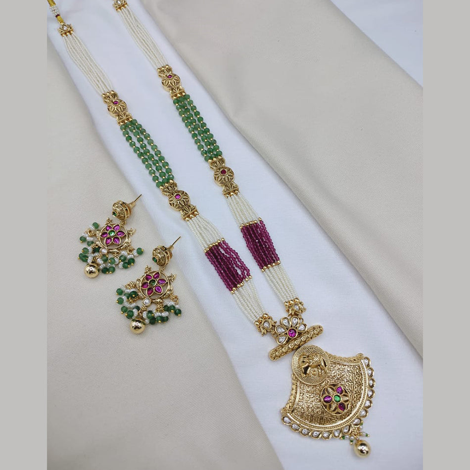 Elegant Rose Gold Plated Pota Necklace with Pearls | Bridal Jewellery India