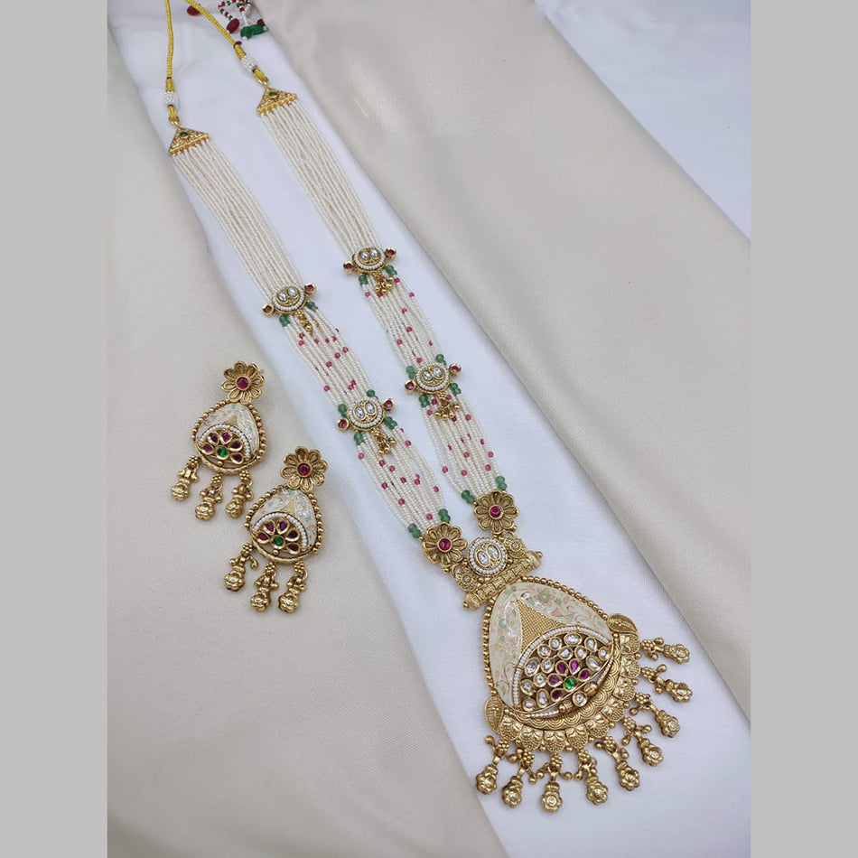 Elegant Meenakari Necklace in Gold Plated with Pearls | Bridal Jewellery India