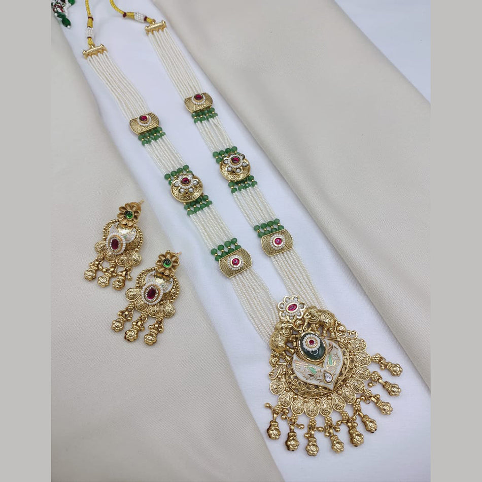 Elegant Pota Stone Meenakari Necklace in Silver | Bridal Jewellery India