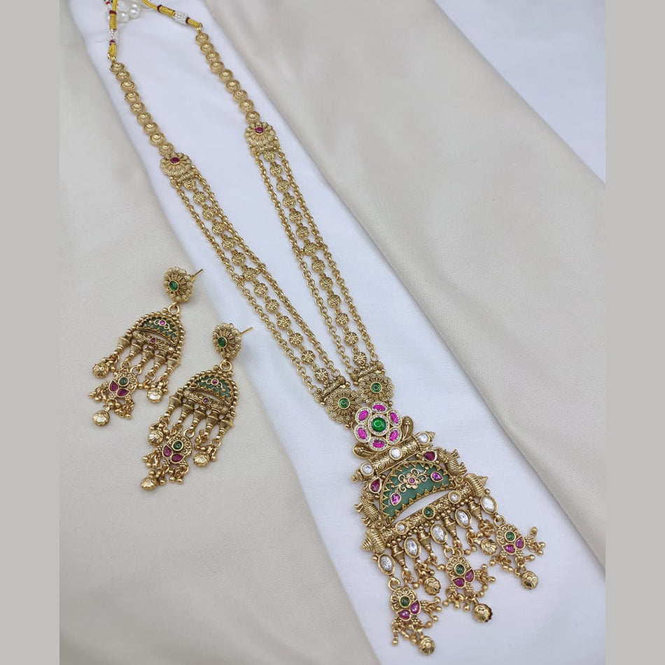 Elegant Rose Gold Plated Pota Stone Necklace Set for Occasions | Bridal Jewellery India