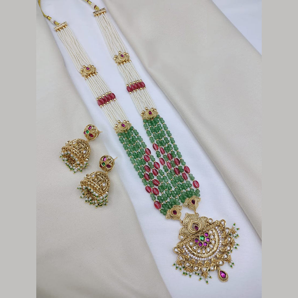 Elegant Rose Gold Plated Pota Stone Necklace | Bridal Jewellery India