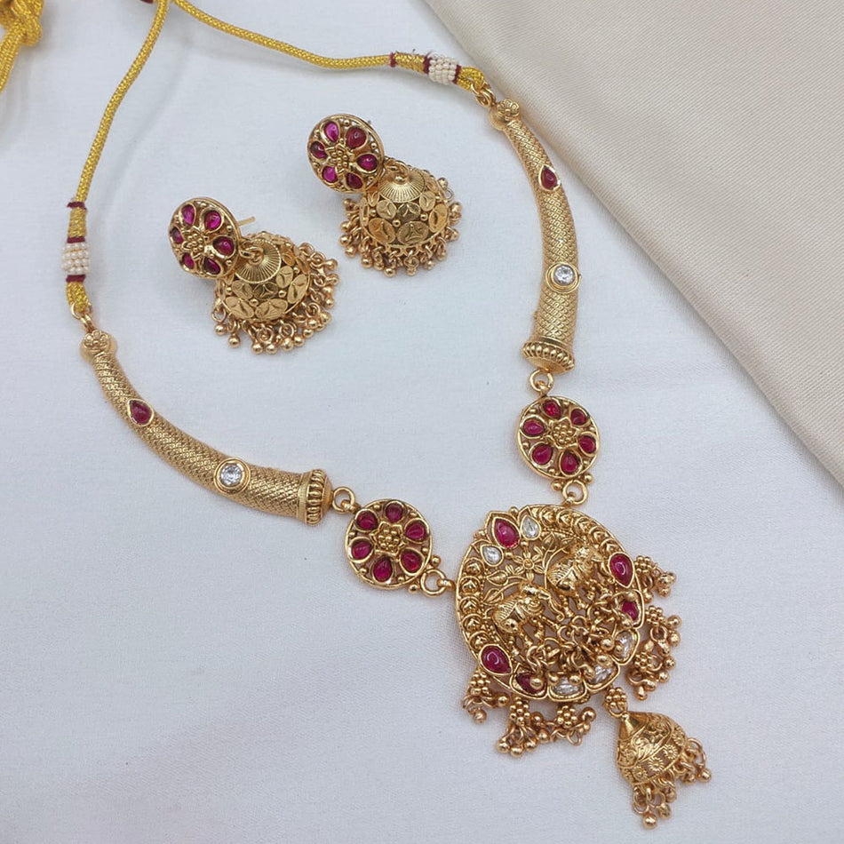 Rose Gold Plated Pota Stone Necklace for Bridal | Bridal Jewellery India